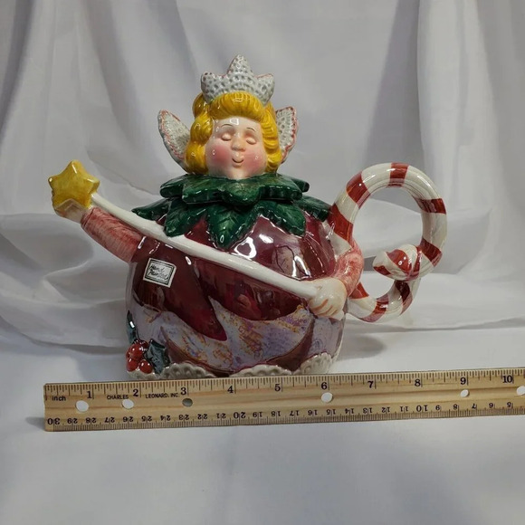 VTG Department 56 Sugar Plum Fairy Christmas Teapot Candy Cane Handle Dept 56 - Picture 10 of 11